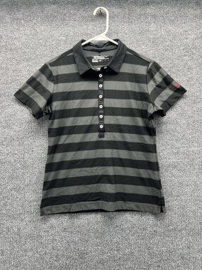 Nike Golf Polo Shirt Womens Medium Gray Striped Short Sleeve Dri-FIT Golf Top